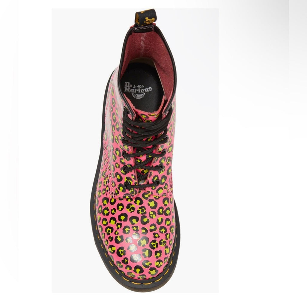 Dr Martens 1460 Leopard Smooth Leather Lace Up Boots, Pink Size 8 New w/o Box