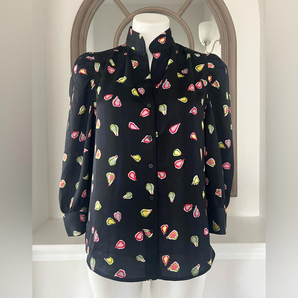 Nic+Zoe Party Pears Button Front Top, Black Mul Size S New w/Tag Retail $148