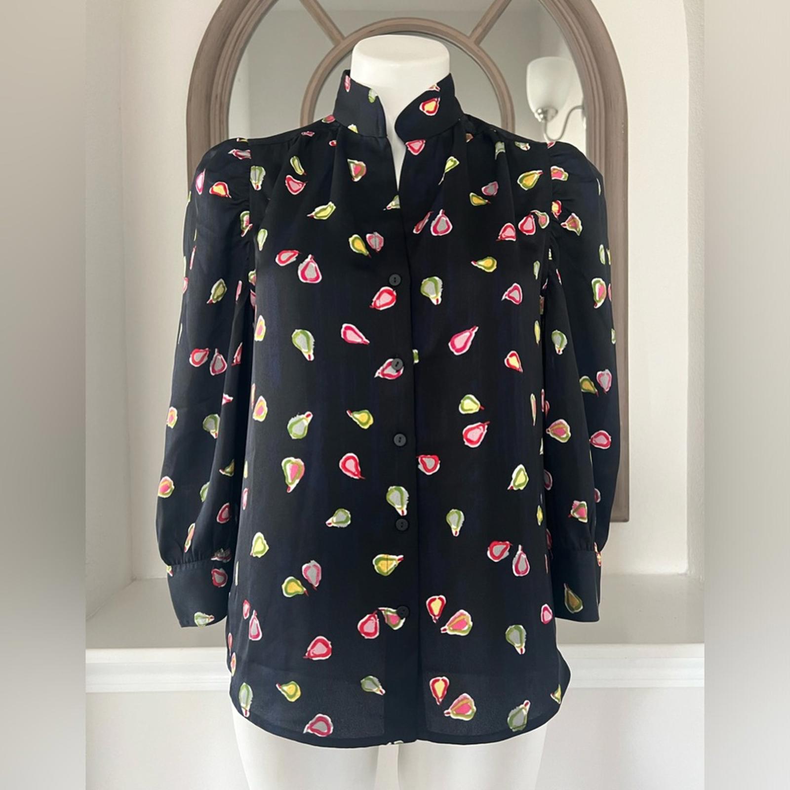 Nic+Zoe Party Pears Button Front Top, Black Mul Size S New w/Tag Retail $148