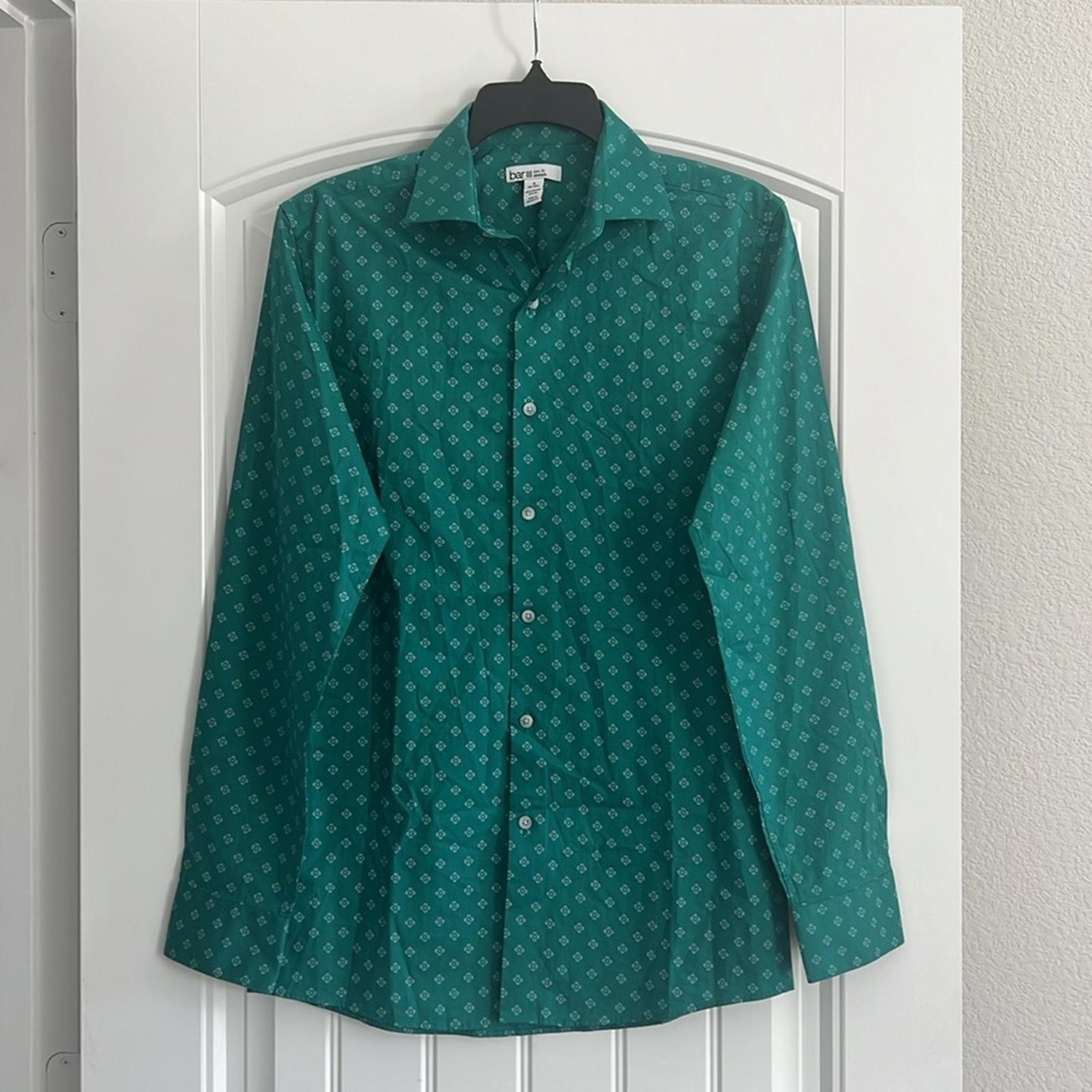 BarIII Medallion Organic Cotton Dress Shirt Slim Fit Stretch Size S(14-14.5) NWT