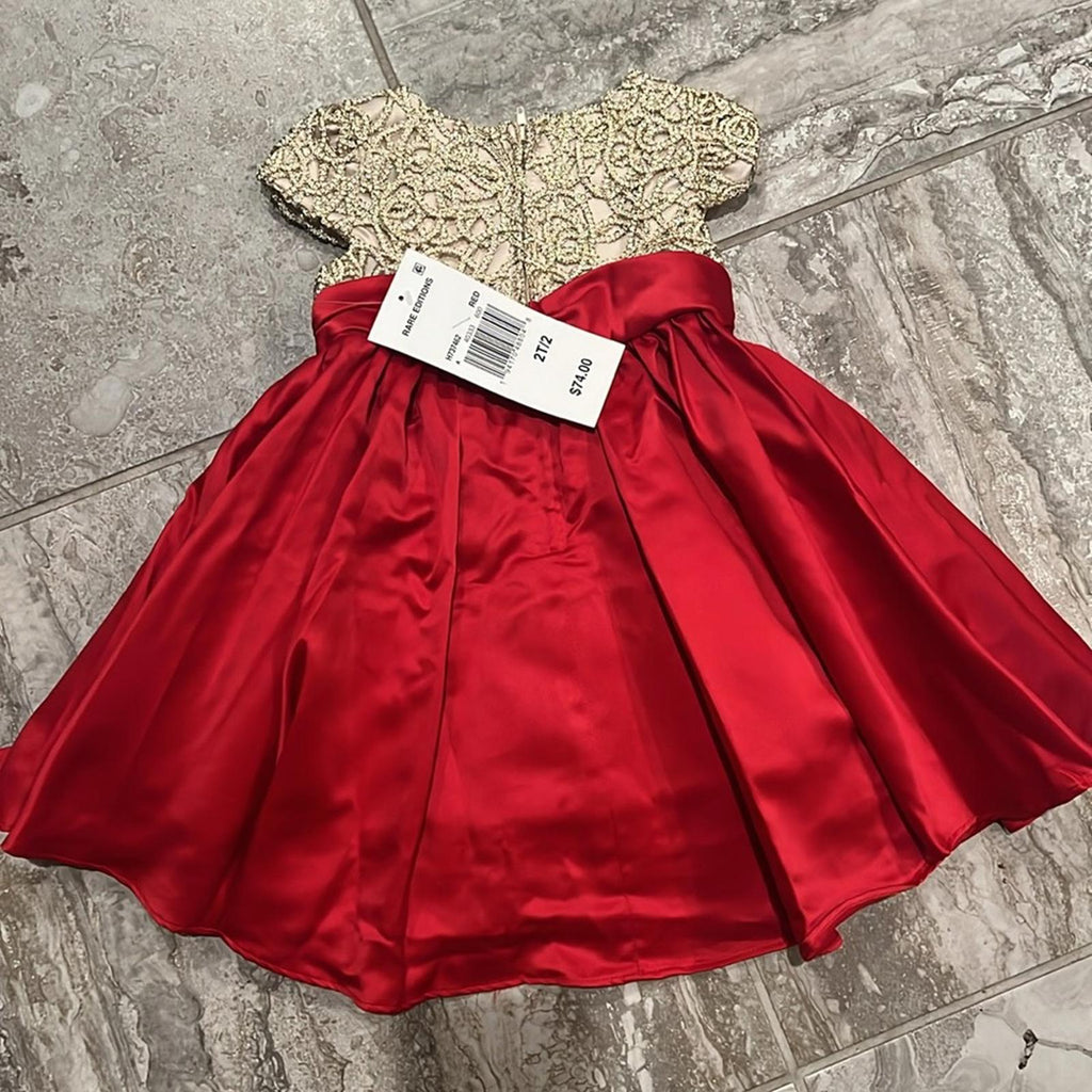 Rare Editions High Low Skirt Dress with Cascade Bow in Red, Size 2T/2 New w/Tag