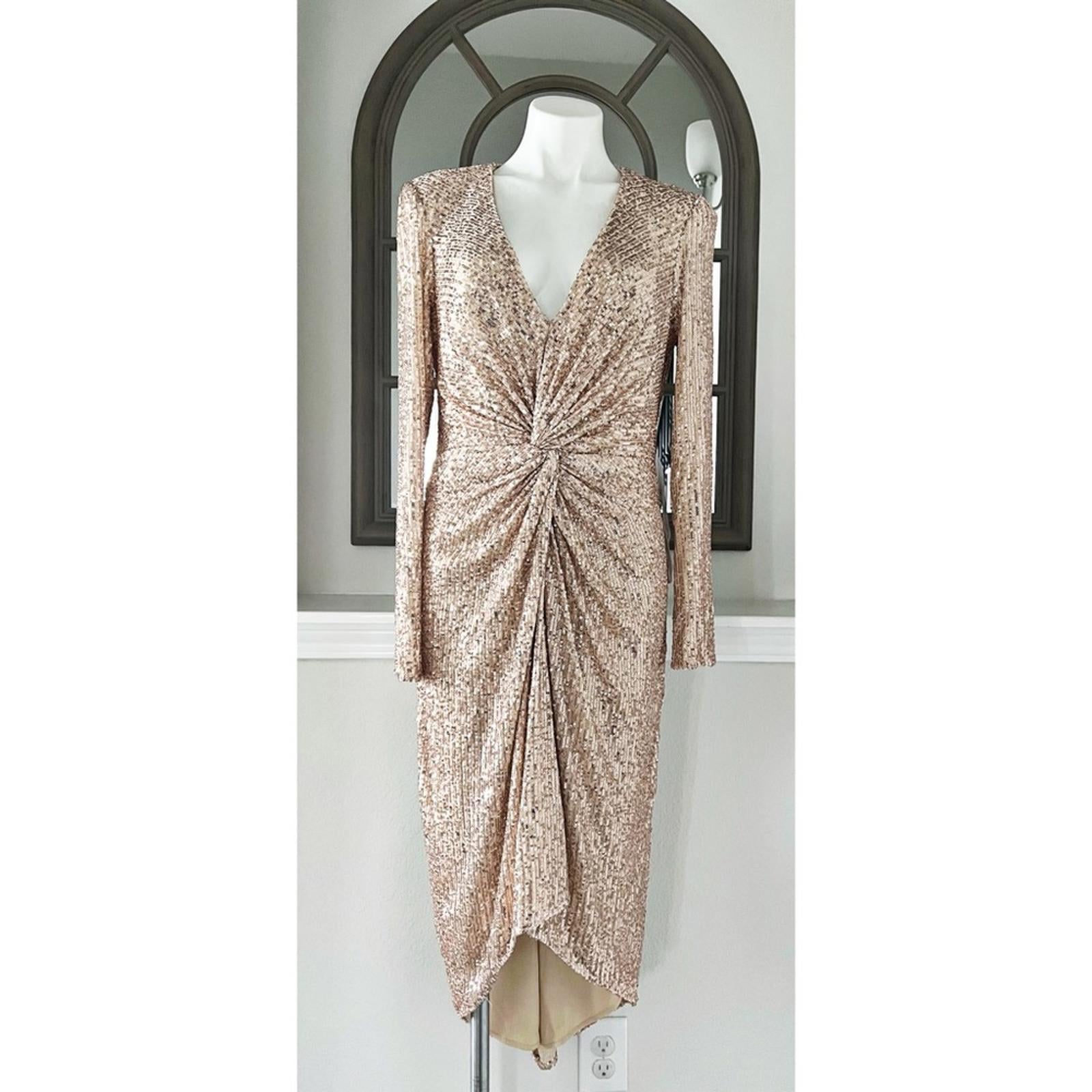 Mac Duggal IEENA Sequined High Low Dress, Rose Gold, Size 12 New w/Tag $348