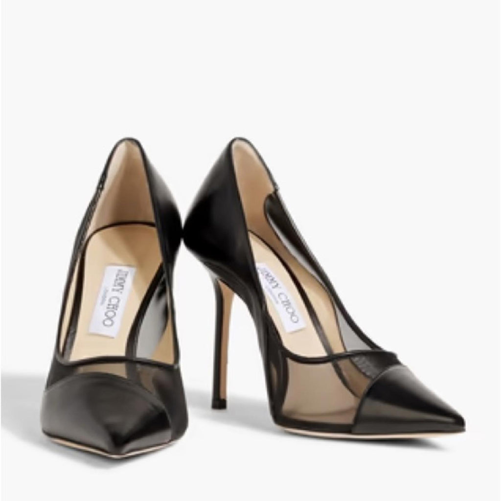 Jimmy Choo Love 85 Leather Mesh Pointed-Toe Pumps Size 43 NEW in Box +2Dust Bags