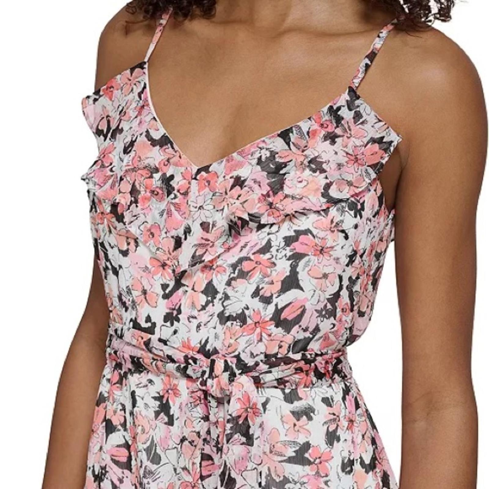 Karl Lagerfeld Paris Floral Ruffled Tie-Waist Chiffon Midi Dress, Size 16 NWT