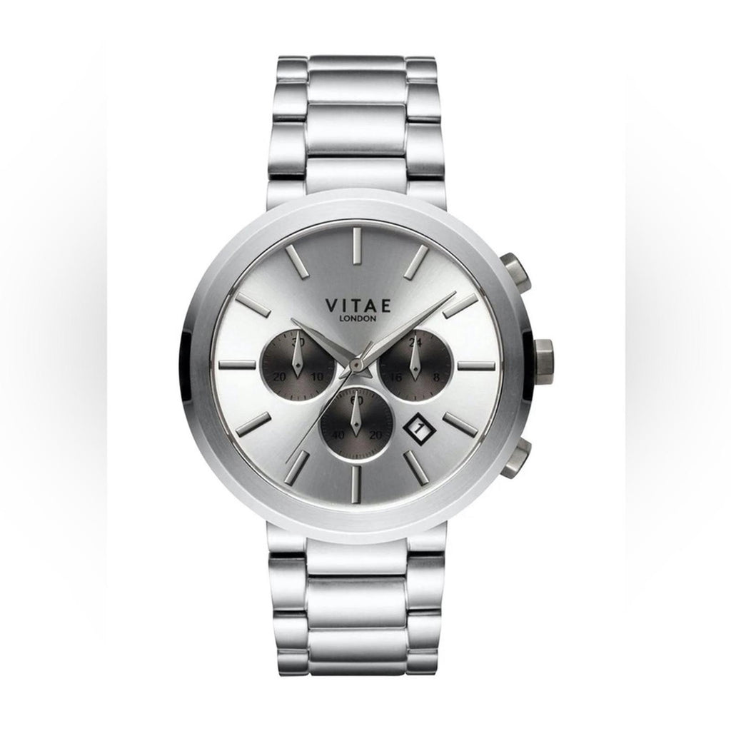 Vitae London Watch Elmington Silver Tone Stainless Steel Bracelet 44mm, NWT