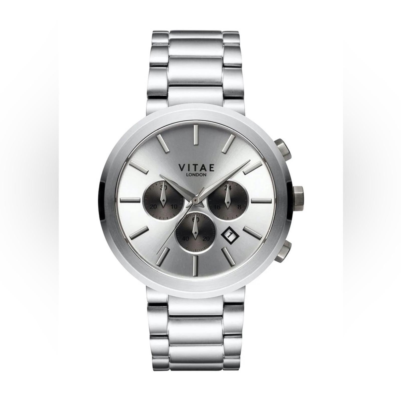 Vitae London Watch Elmington Silver Tone Stainless Steel Bracelet 44mm, NWT