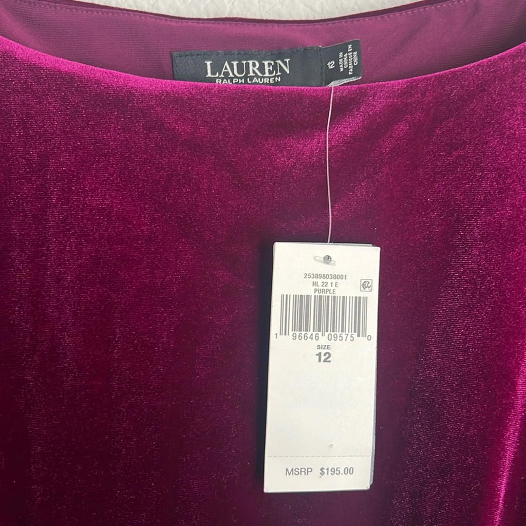 Lauren Ralph Lauren Velvet Cocktail Dress in Purple, Size 12 NEW w/Tag