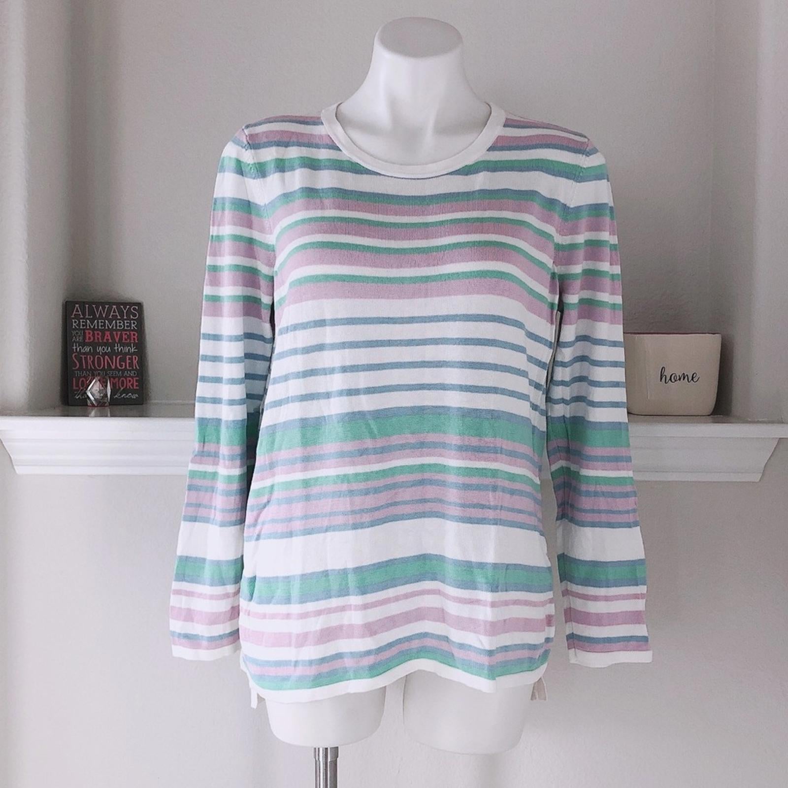 Design365 Striped Crewneck Sweater in White Combo, Size L New w/Tag