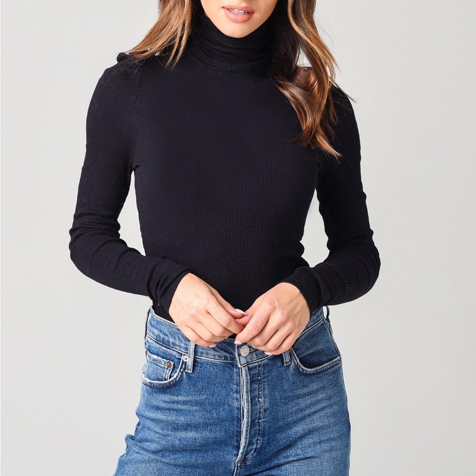 Sundry BLACK Puff Sleeve Turtleneck Top, NWT, Size L