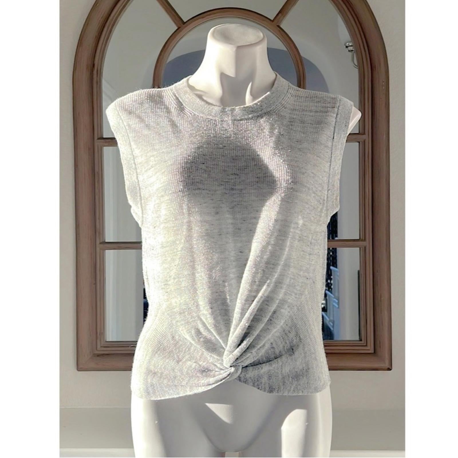 Veronica Beard Kellen Crewneck Cap-Sleeve Knit Twist Front Sweater, Size L $250