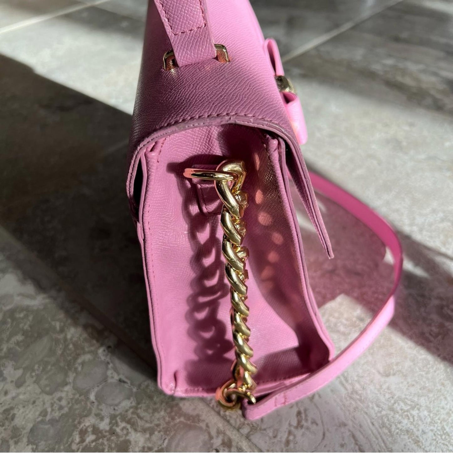 Betsey Johnson Xodevin Shoulder Bag with Chain Shoulder Strap in Pink Gold-Tone