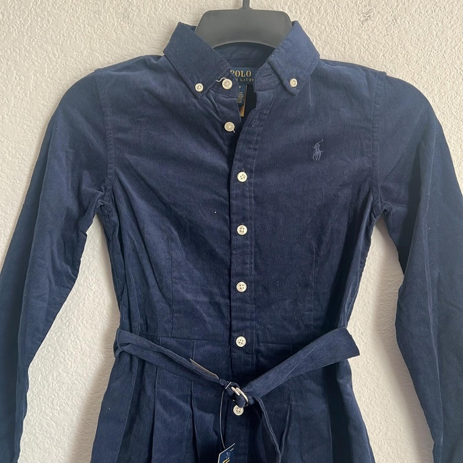 Polo Ralph Lauren Belted Pleated Corduroy Shirtdress in Navy, NWT, Size 10