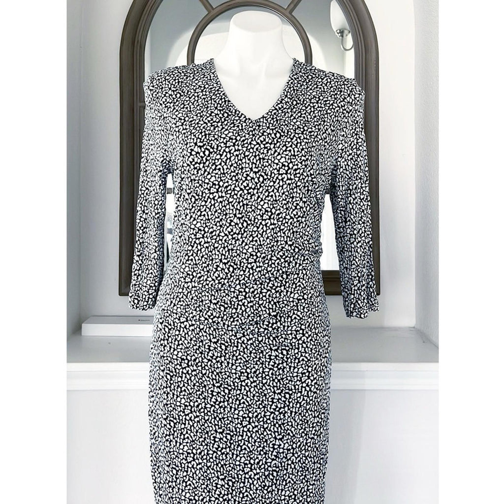 Hugo Boss Epona Midi Dress w/Ruched Left Waist Navy White EXCELLENT! Retail $398