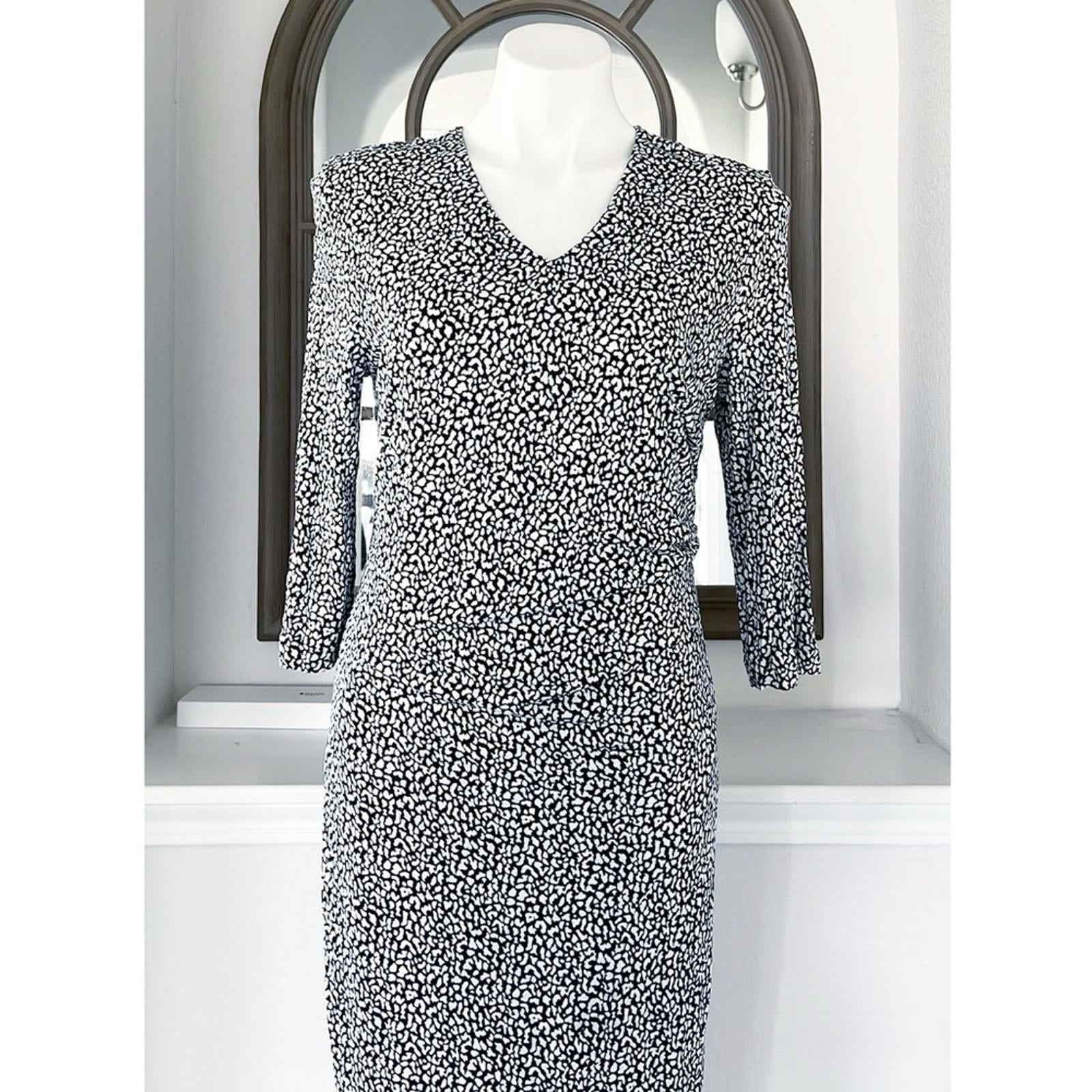 Hugo Boss Epona Midi Dress w/Ruched Left Waist Navy White EXCELLENT! Retail $398