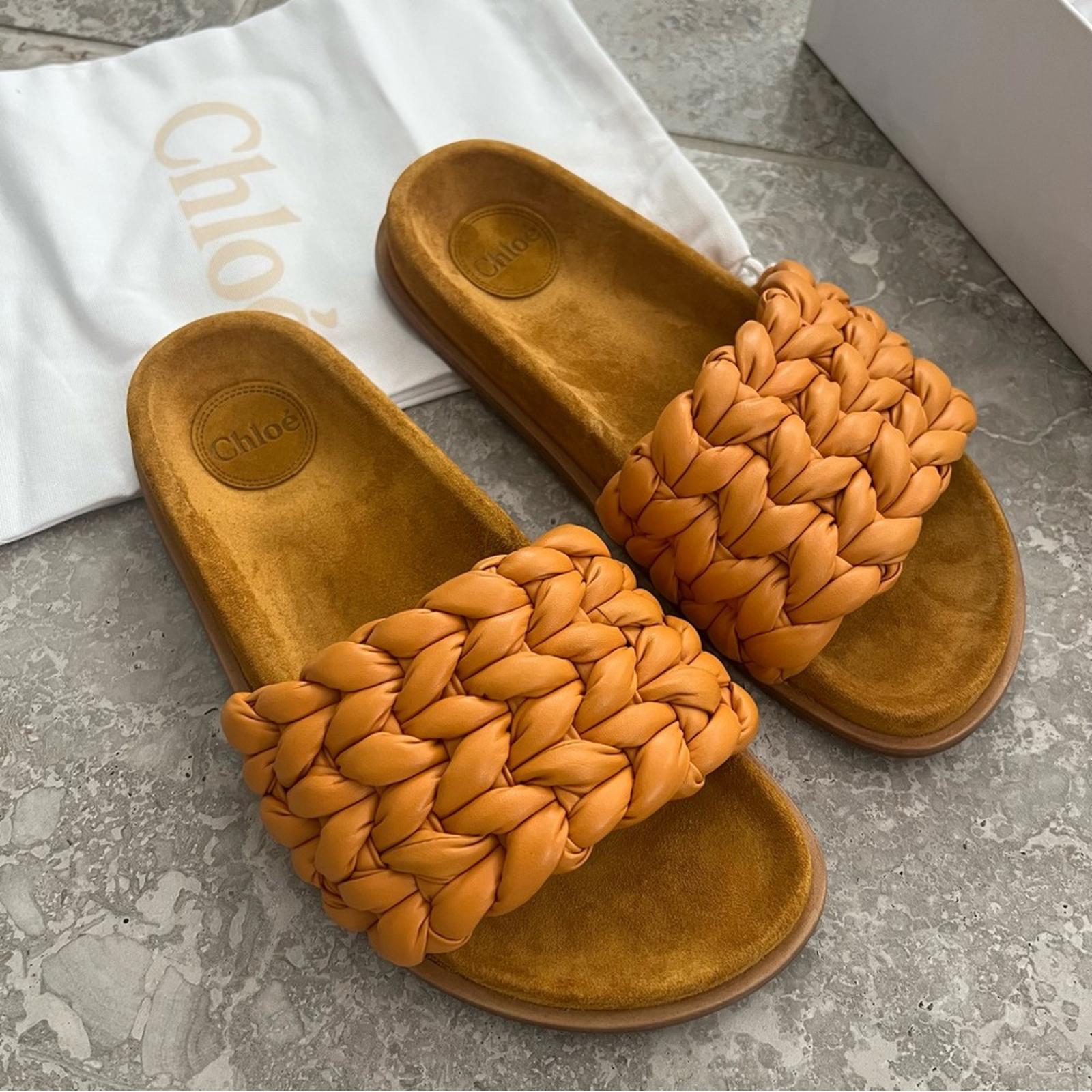 Chloé Kacey Flat Footbed Braided Leather Slides, NWT, Size 41 W Comes w/Dust Bag