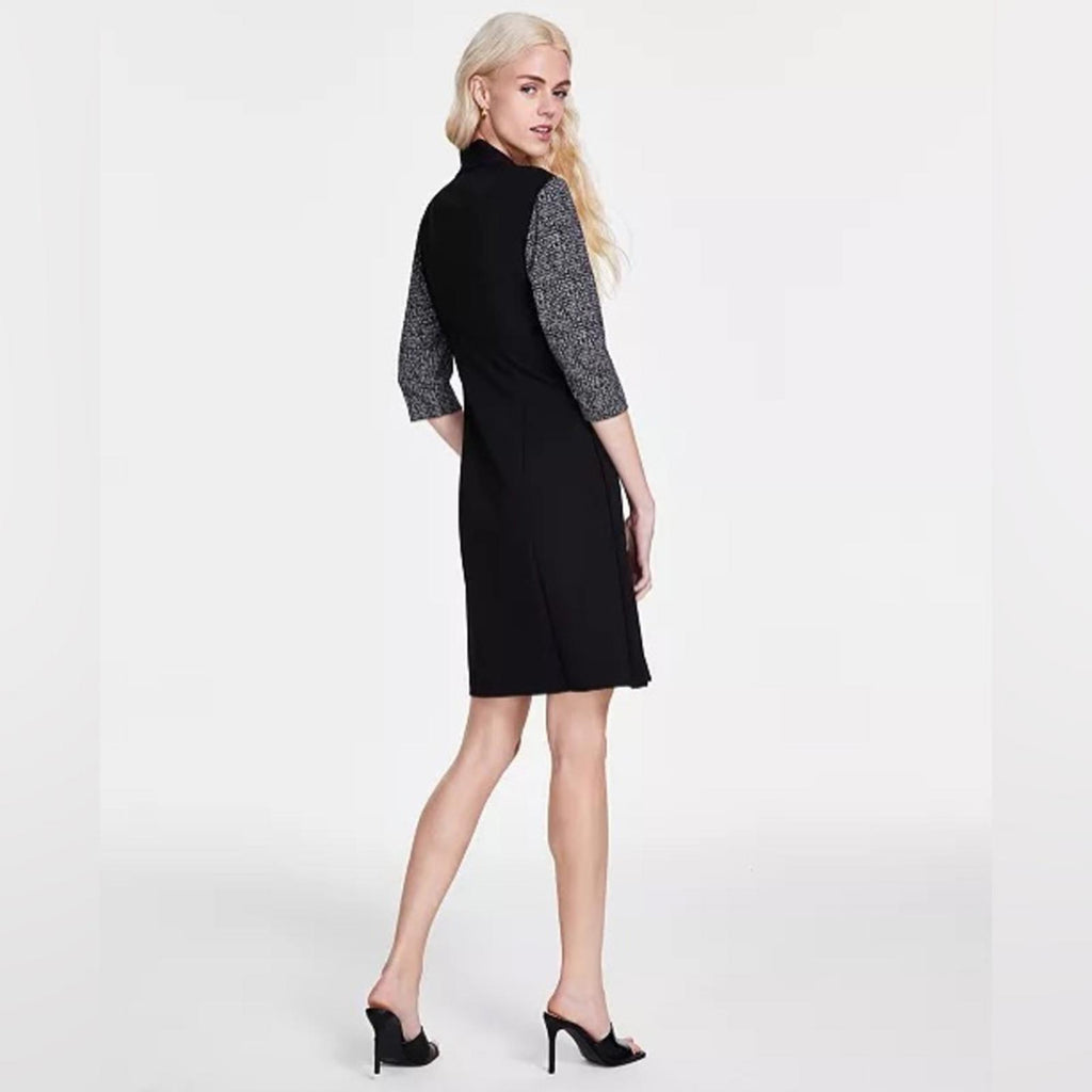 Connected Apparel Tie-Waist Mini Sheath Dress in Black, Petite Size 6 New w/Tag