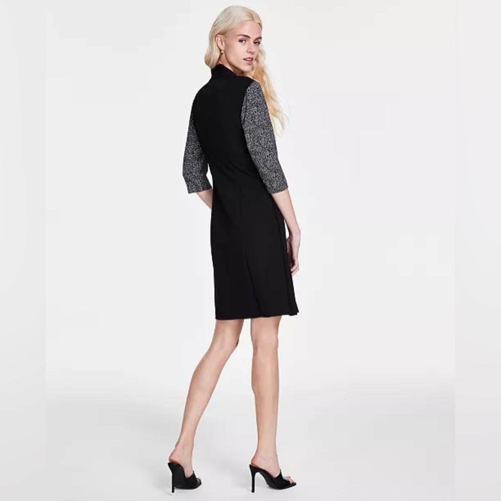 Connected Apparel Tie-Waist Mini Sheath Dress in Black, Petite Size 6 New w/Tag