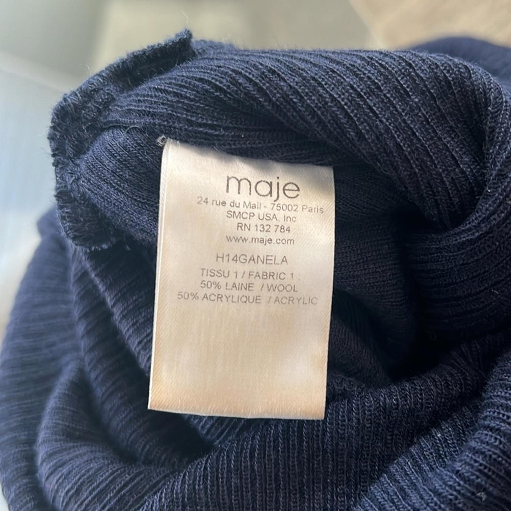 Maje Tight-Knit Long Sleeve Ruched Sweater Dress in Navy, Size 1 (S) Retail $345