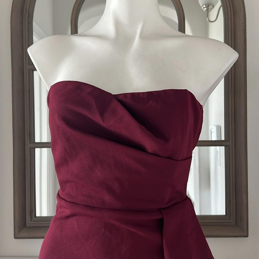 Dress the Population Liv Strapless Ruffled Dress, Burgundy Size S New w/Tag