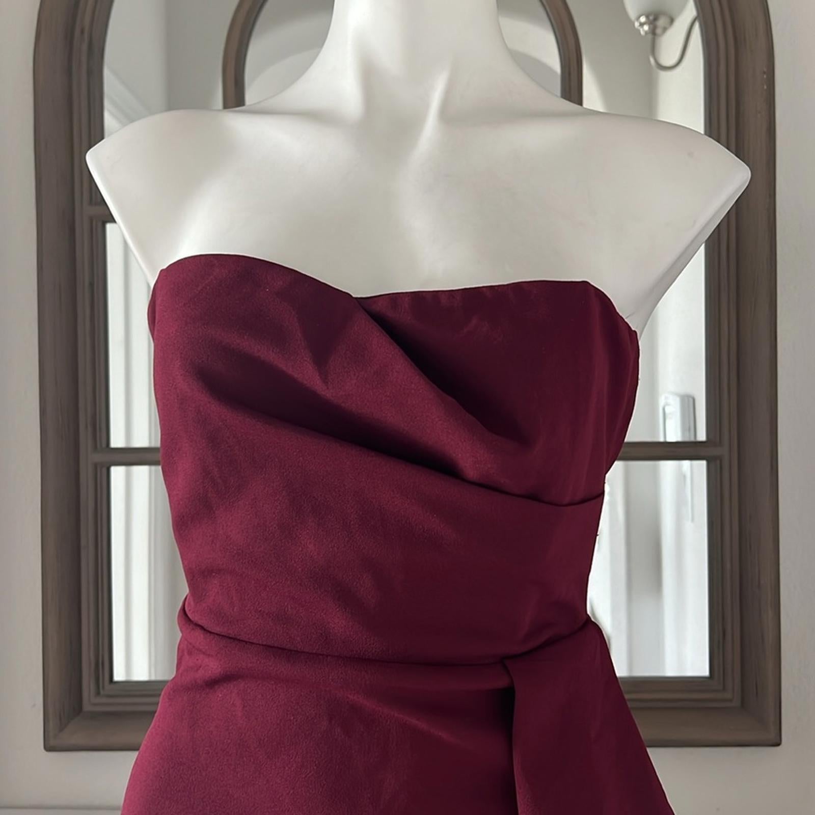Dress the Population Liv Strapless Ruffled Dress, Burgundy Size S New w/Tag