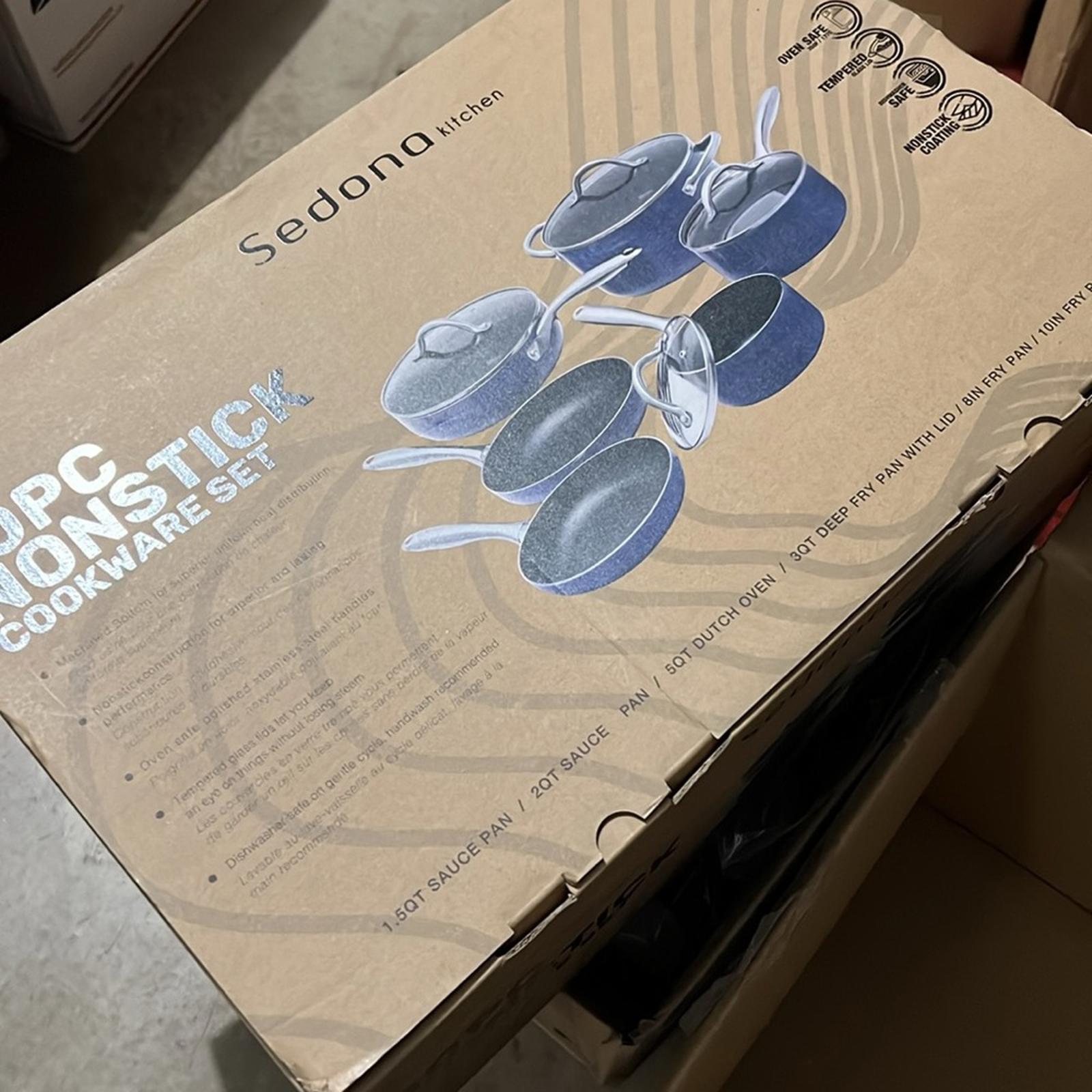 NWT Sedona 10-Piece Non-Stick Cookware Set with Tempered Glass Lid, NEW in Box