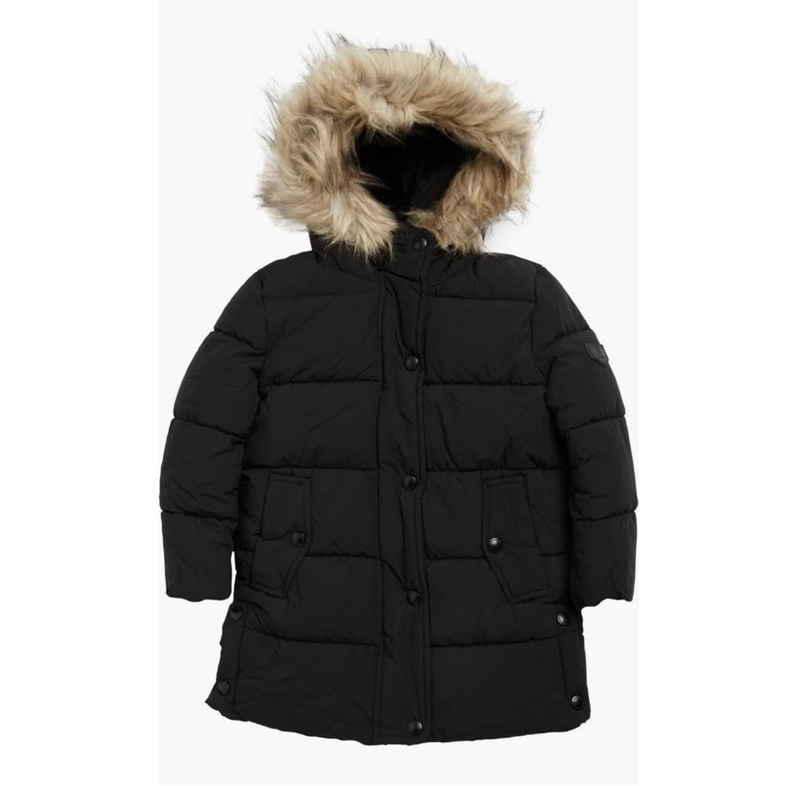 Sam Edelman Expedition Parka Jacket w/Faux Fur Trim in Black Size 14 New w/Tag