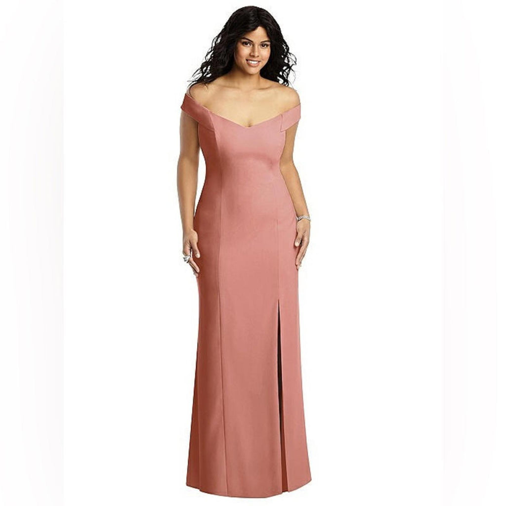 Dessy Collection Crepe Off-Shoulder Dress, Desert Rose, Size 8 New w/Tag $257