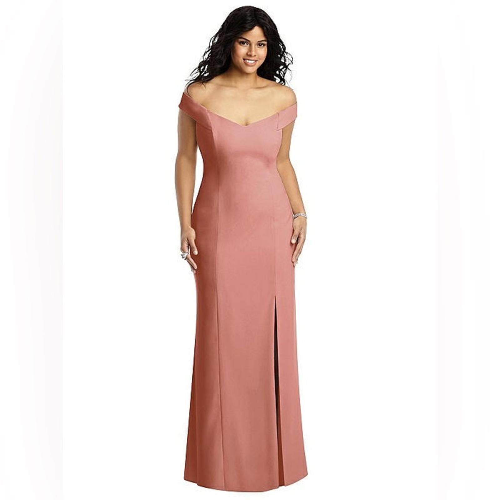 Dessy Collection Crepe Off-Shoulder Dress, Desert Rose, Size 8 New w/Tag $257