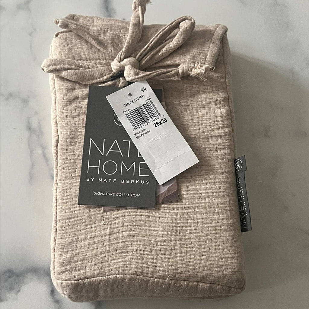Nate Home by Nate Berkus Pin Dot Matelassé Euro Sham in Beige, Size 26X26, NEW