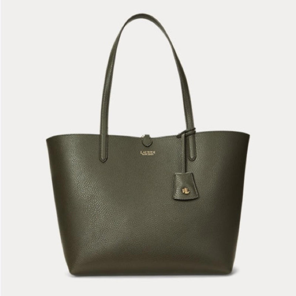 Lauren Ralph Lauren Large Reversible Tote Bag in Dark Olive/Belting Print, NWT