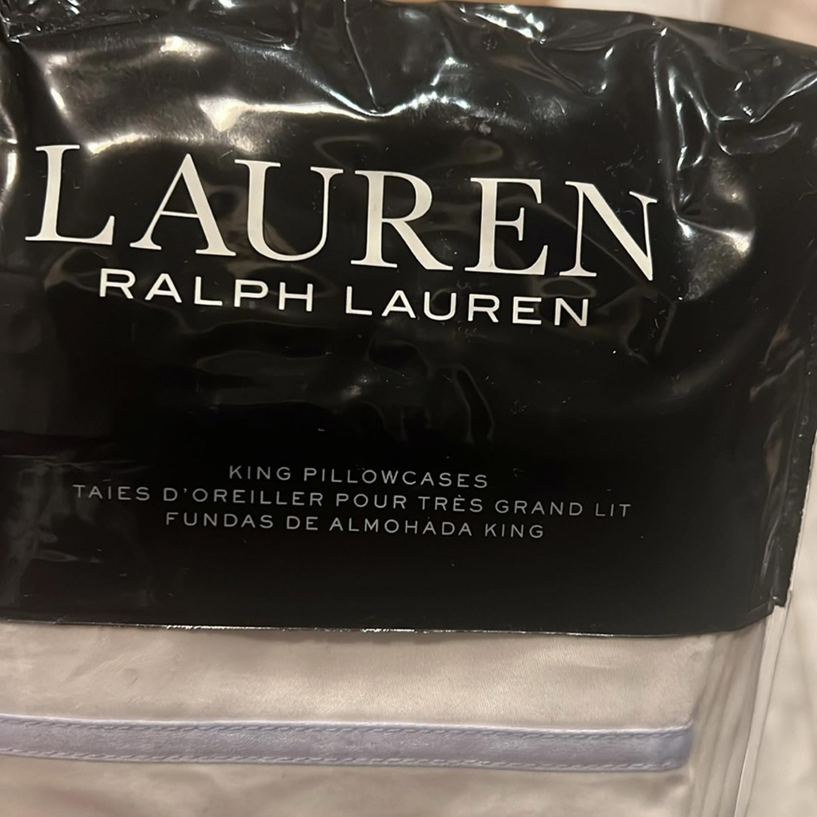 X2 Ralph Lauren KING Spencer Sateen Border Shams in Blue Conflower New w/Tag