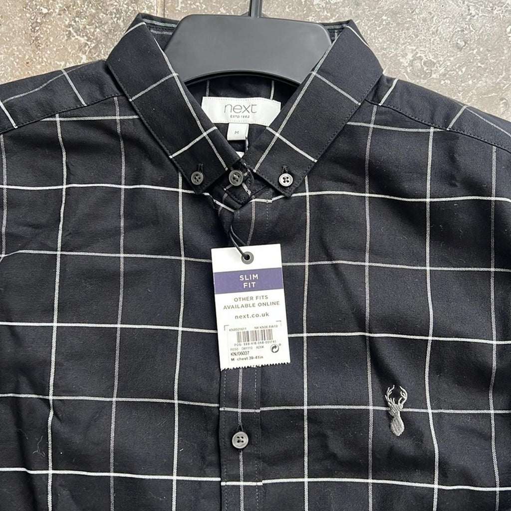 next Slim Fit Stretch Button Down Dress Shirt Black Size M New w/Tag Retail £32