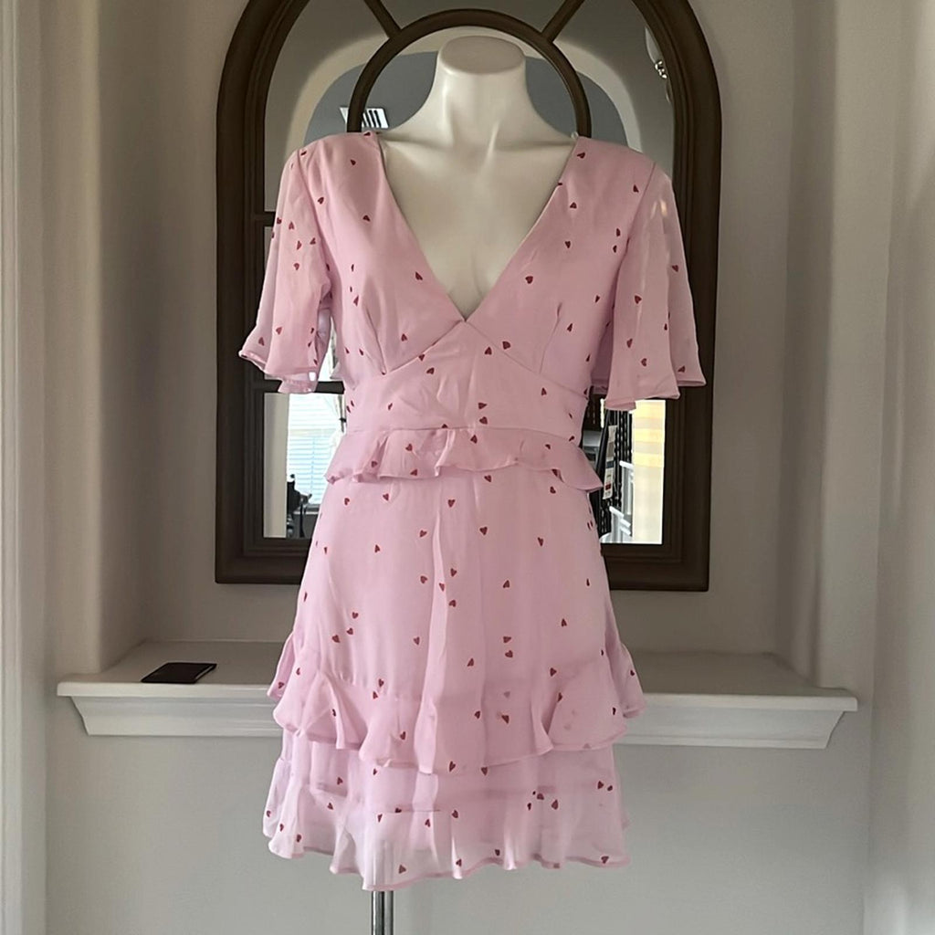 B Darlin Ruffled Flutter Sleeve V-Neck Mini Dress, Day Pink Jr Size 9/10 NWT
