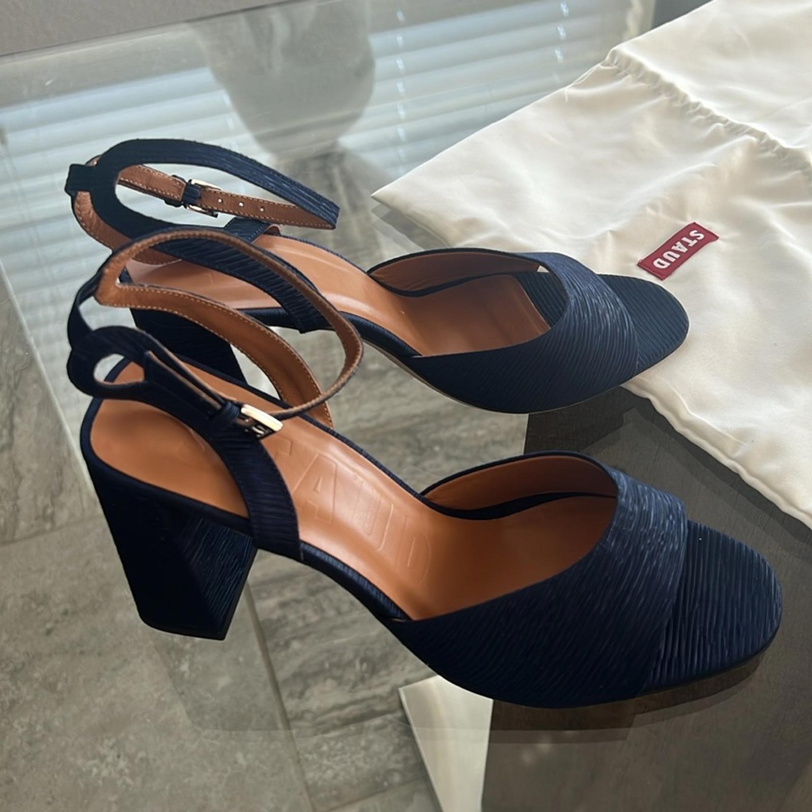 STAUD Solange NAVY High Block Heel Sandals, Size EU 40 NEW +Dust Bag SOLD OUT!