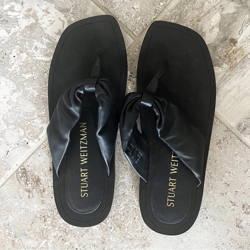 NEW Stuart Weitzman Leather Flip Flops in Black, Size US 8.5/ EU 39