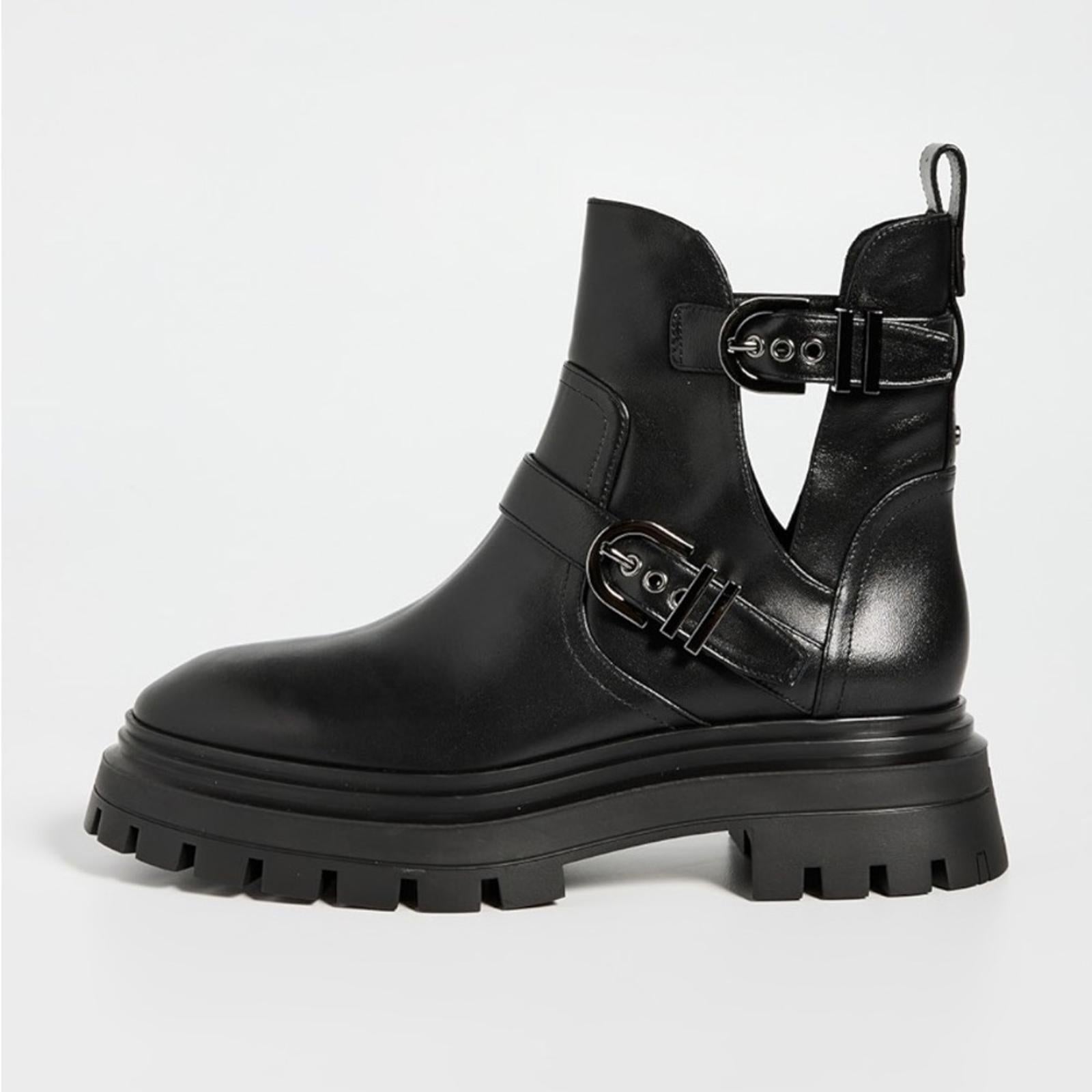 Stuart Weitzman Maverick Bedford Moto Buckled Booties in Black 5.5 NEW +DustBag