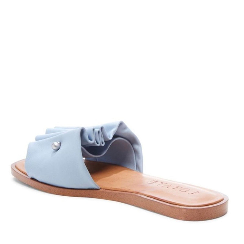 1.State Blue Fann Ruched Leather Slide Sandals, Size 7.5 New in Box