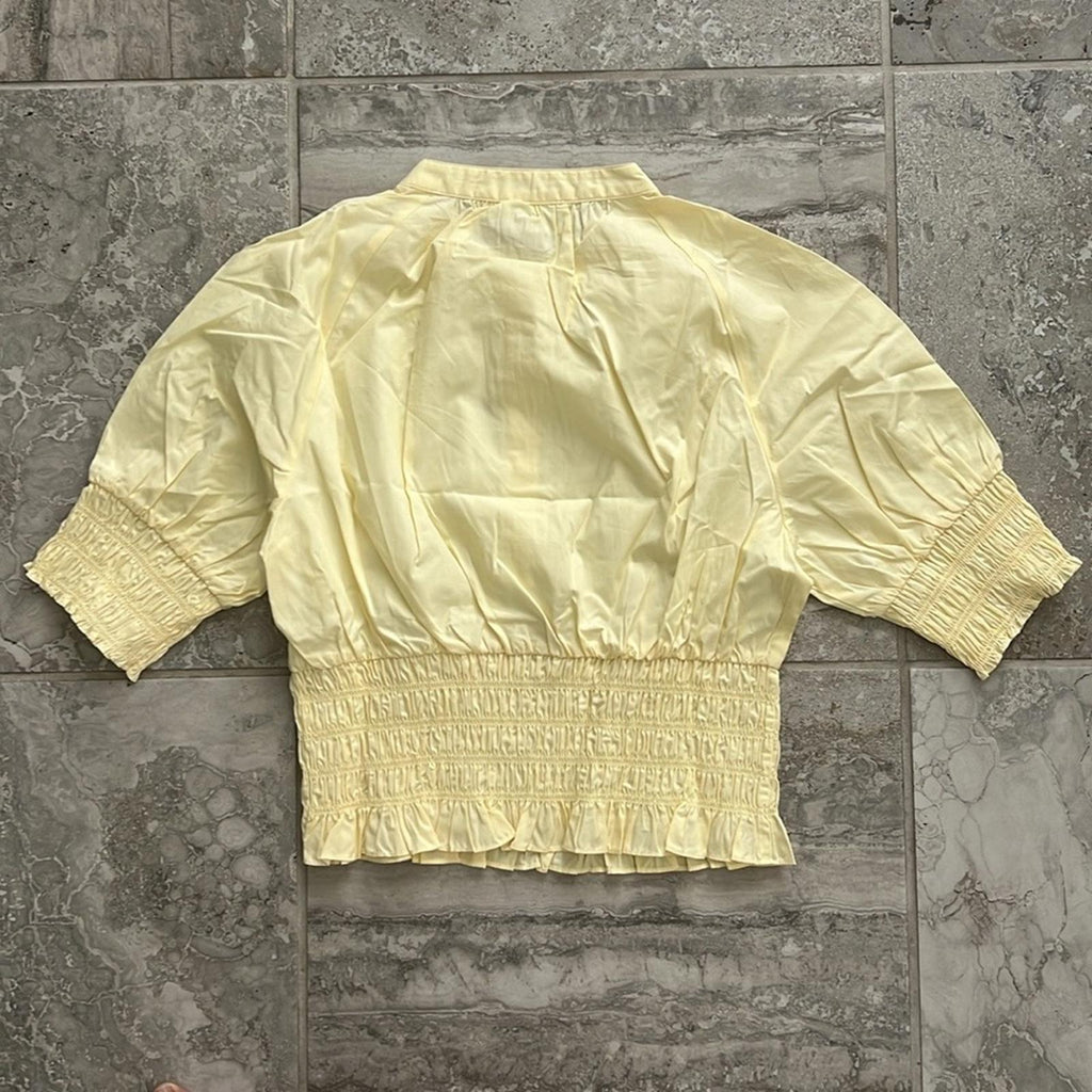 WhoWhatWear Harper Smocked-Waist Top in Lemon, NWT, Size S