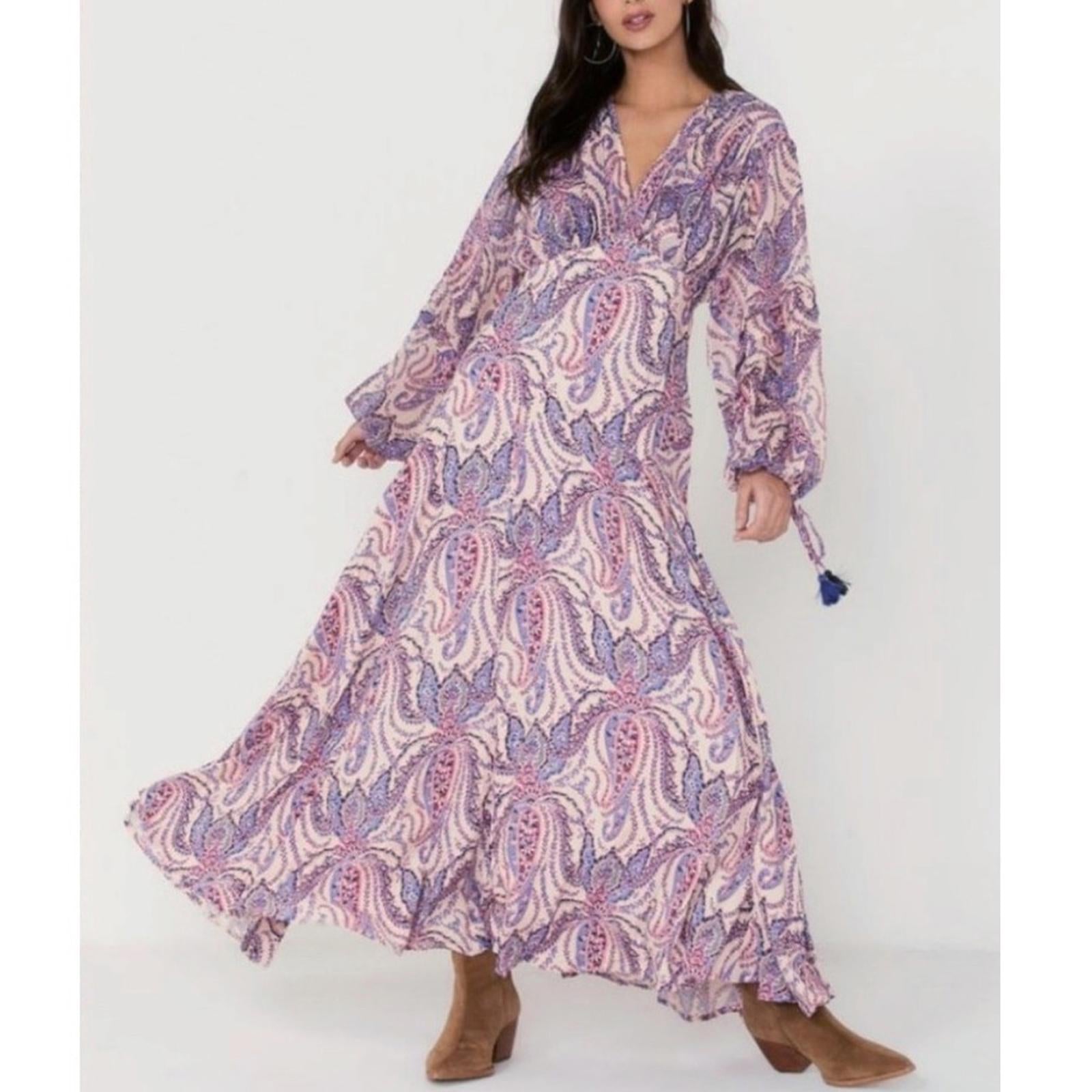 Free People Mirage Boho Printed Blouson Sleeve Maxi Dress, Size 4, New w/Tag