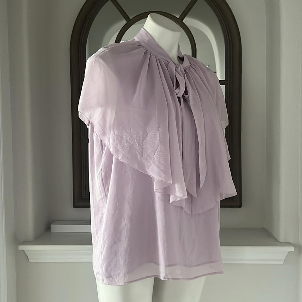 Lauren Ralph Lauren Tie-Neck Crinkle Georgette Cape Blouse Lt Purple Size XL NWT