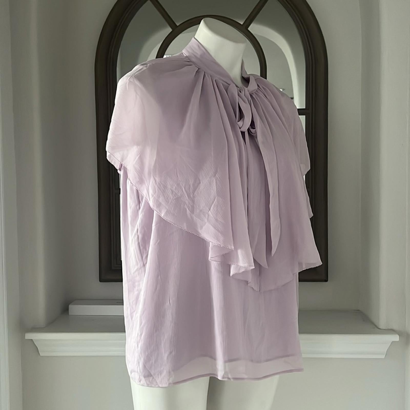 Lauren Ralph Lauren Tie-Neck Crinkle Georgette Cape Blouse Lt Purple Size XL NWT
