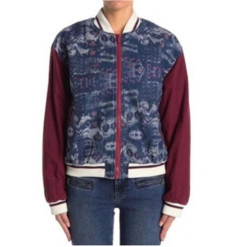 Free People Bomber Jacket, Chambray Navy Electric Cotton Linen Denim Size S NWT