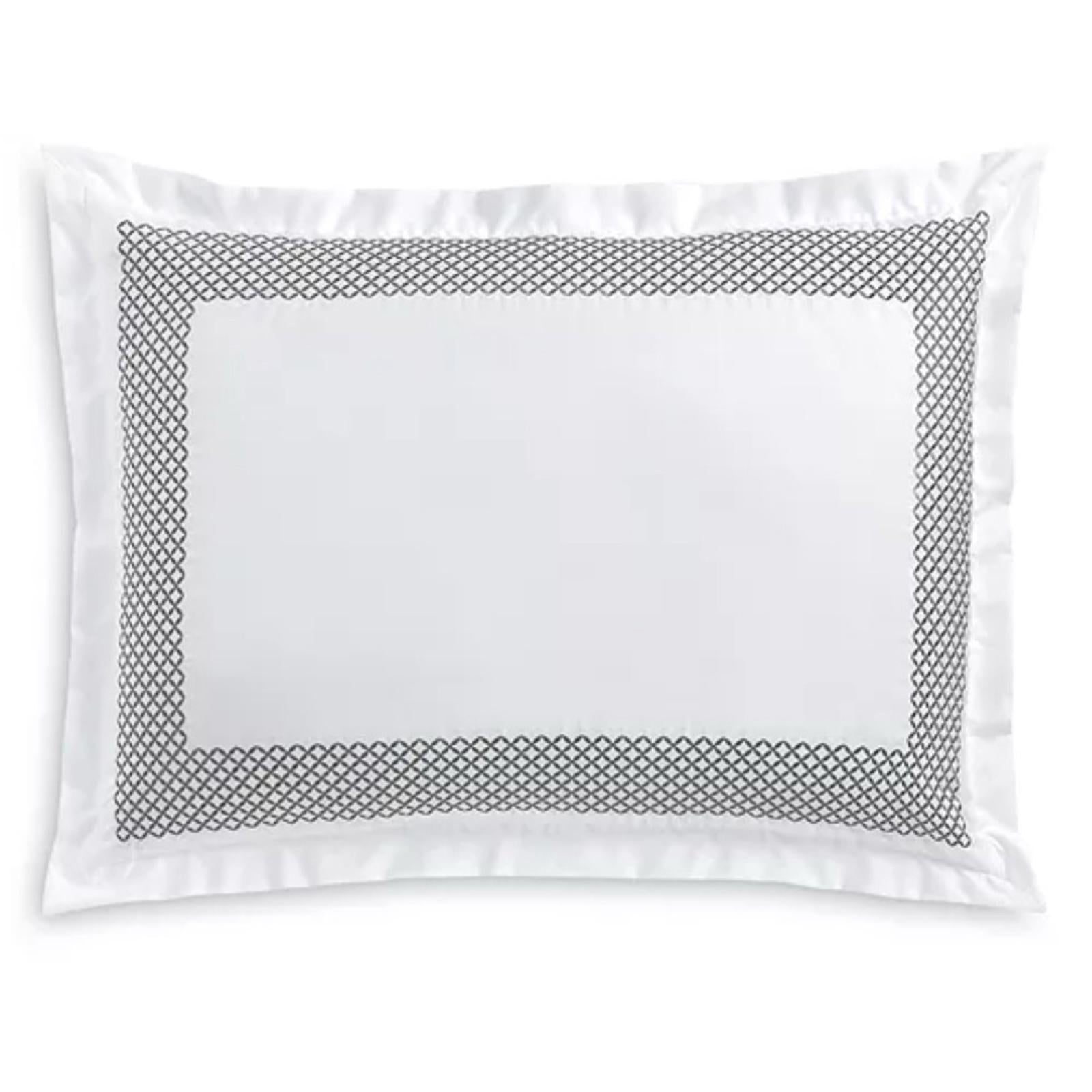 Hudson Park Collection Embroidered Geo King Sham 500 Thread Count, White/Silver