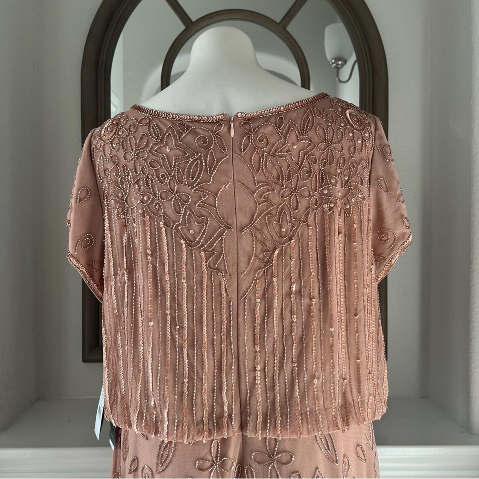 Adrianna Papell Short Sleeve Beaded Gown, Rose Gold Plus Size 20W New w/Tag