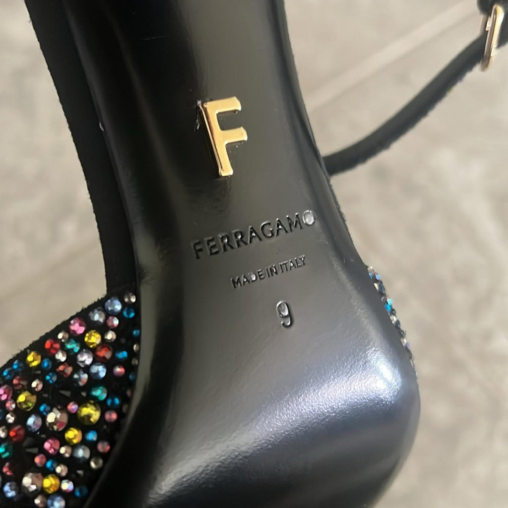 Ferragamo Nikla 85 Embellished High Heel Sandals in Black, NEW, Size 6 $1,350