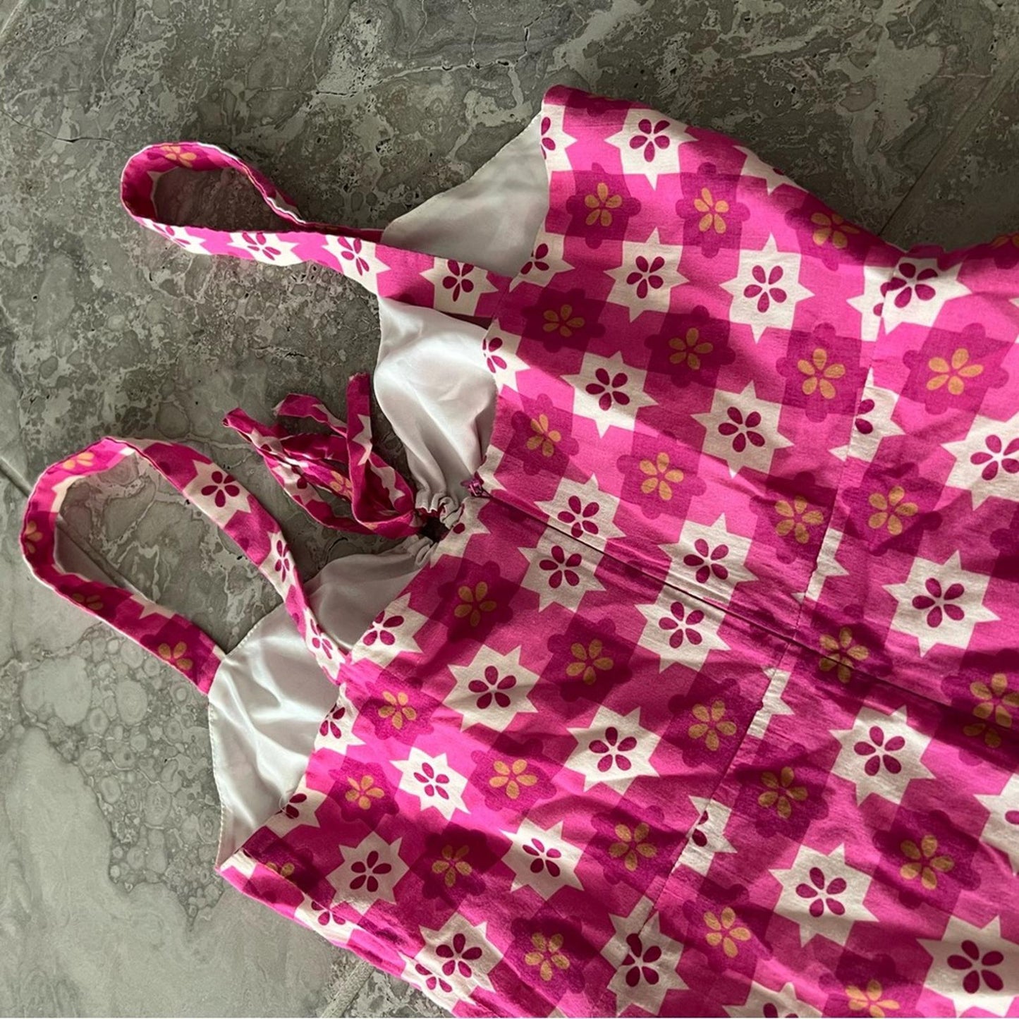 $518 Anna Sui Utopian Gingham Cotton Slip Dress in Neon Pink, Size 2