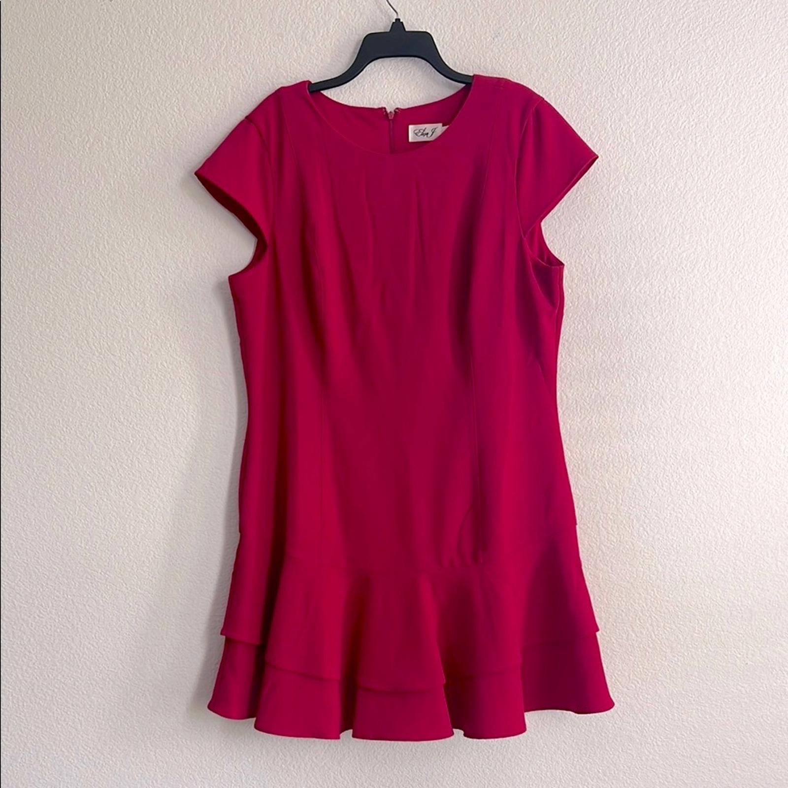 Eliza J. Stretch Layered Tiered Ruffle Crepe Sheath Dress in Berry Pink, Size 18