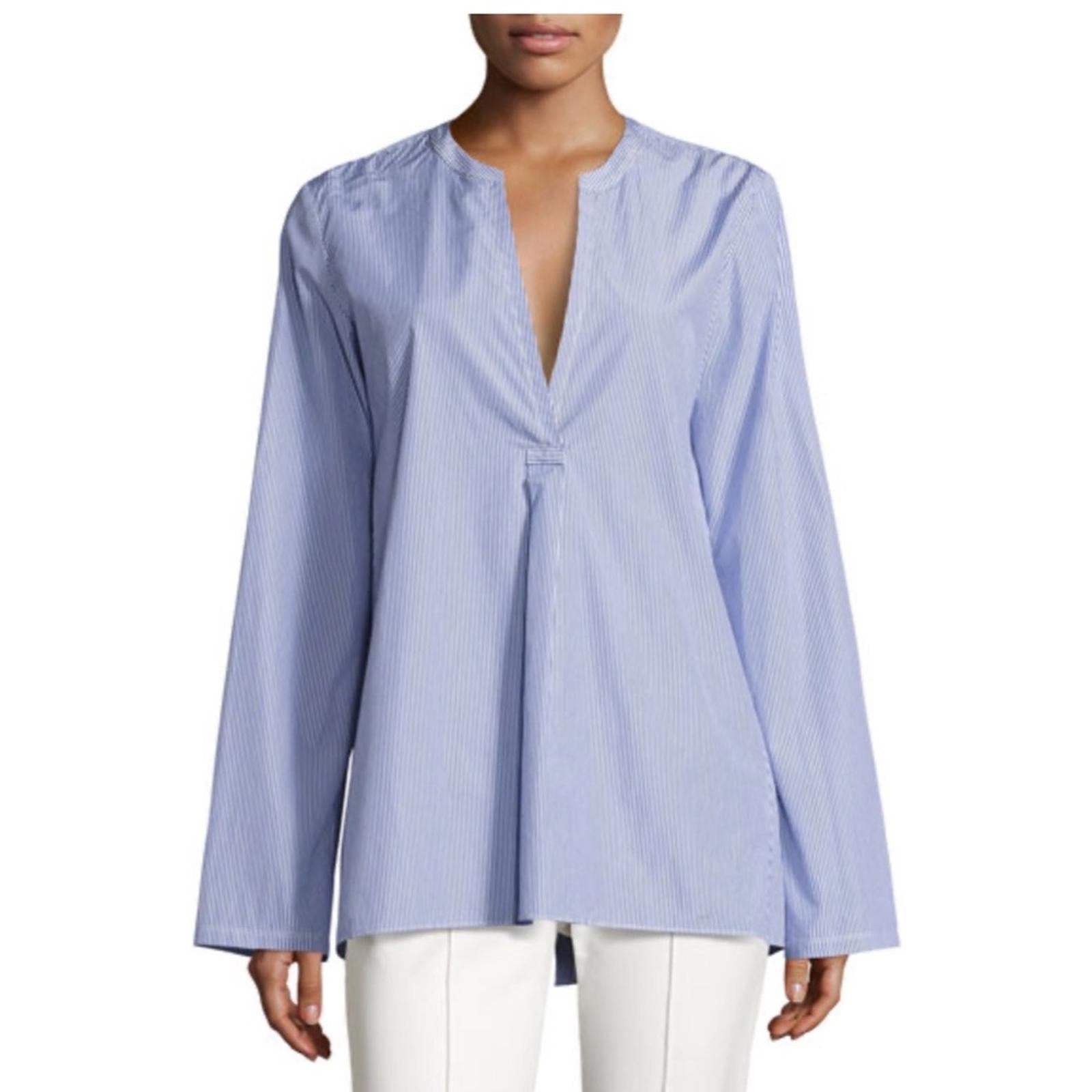 Theory Ofeliah Taff Striped Top, Blue/White Size L Retail