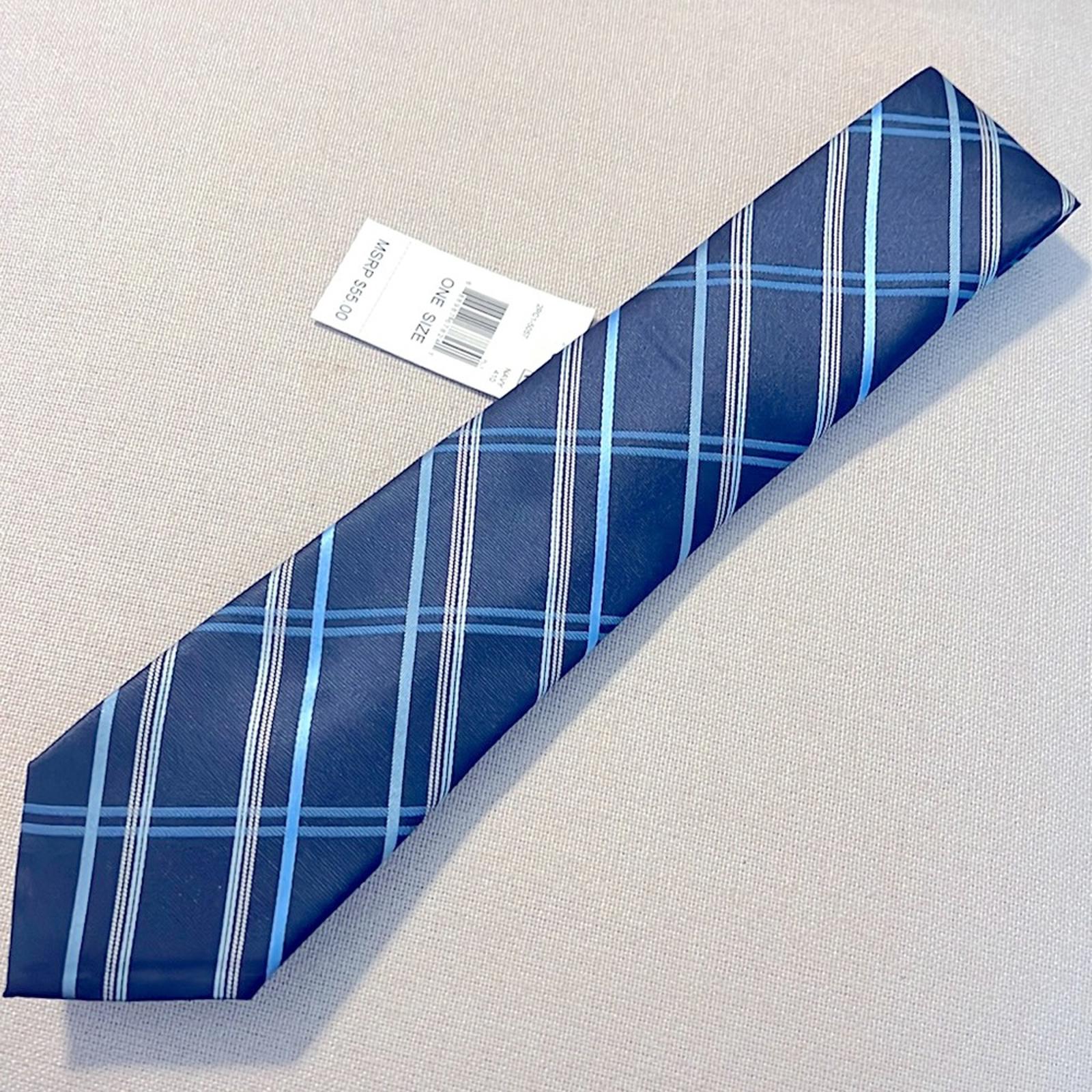 Perry Ellis Portfolio Diagonal Plaid Navy Neck Tie, Blue New w/Tag