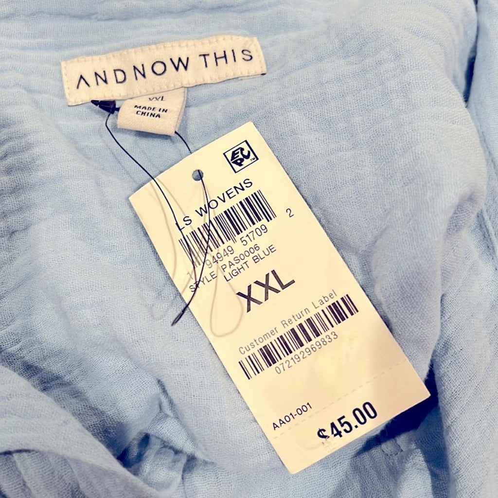And Now This Men's Long-Sleeve Seersucker Shirt in Light Blue Size XXL New w/Tag